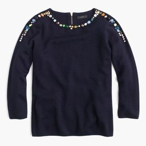 J. Crew Navy Blue Jeweled Crewneck Sweater